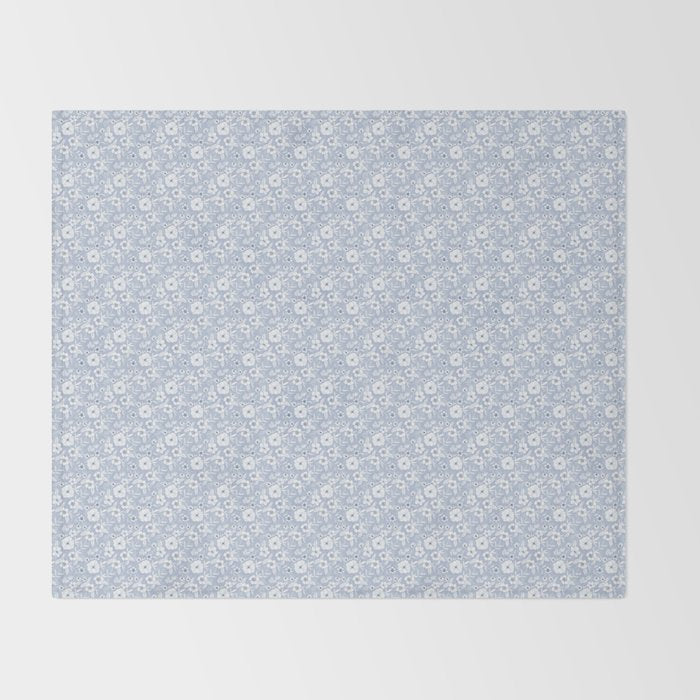 Hand drawn blue and white florals Throw Blanket Gallery Image 2