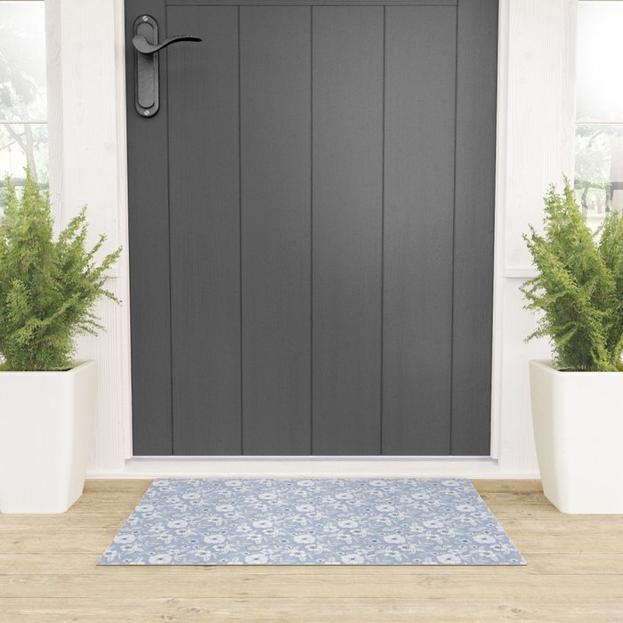 Hand drawn blue and white florals Welcome Mat Gallery Image 3