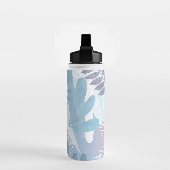 Tropical Boho Jungle Pattern 4 - Blue  Water Bottle Gallery Image 2