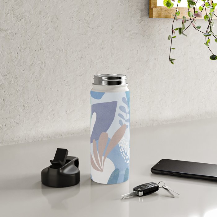 Tropical Boho Jungle Pattern 4 - Blue  Water Bottle Gallery Image 4