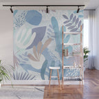 Tropical Boho Jungle Pattern 4 - Blue  Wall Mural Gallery Image 1