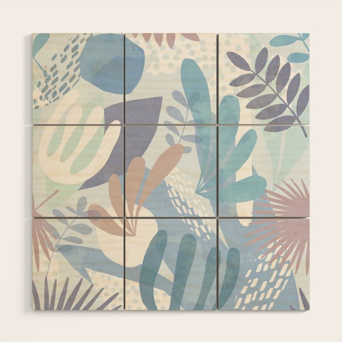 Tropical Boho Jungle Pattern 4 - Blue  Wood Wall Art Gallery Image 1