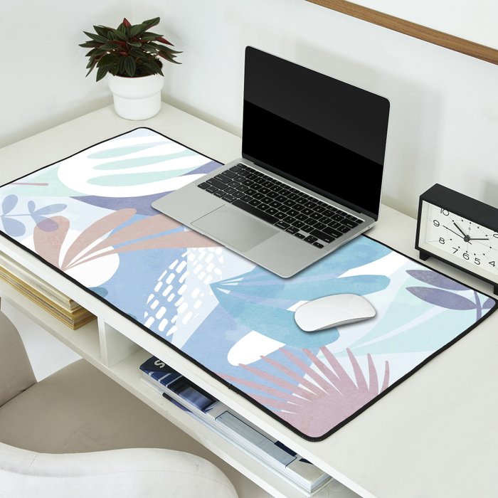 Tropical Boho Jungle Pattern 4 - Blue  Desk Mat Gallery Image 2