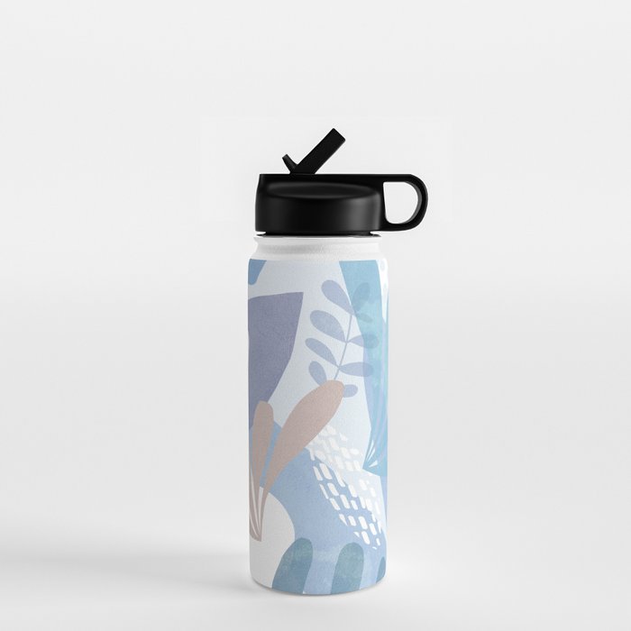 Tropical Boho Jungle Pattern 4 - Blue  Water Bottle Gallery Image 1