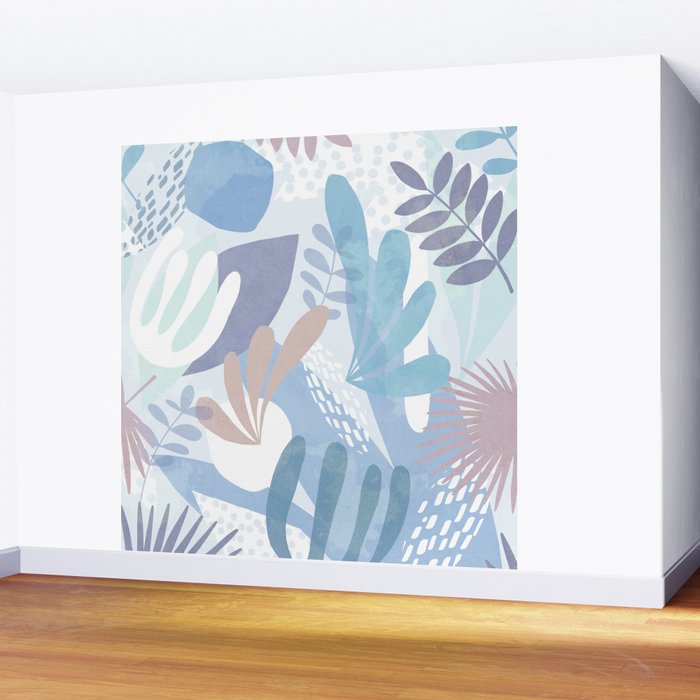 Tropical Boho Jungle Pattern 4 - Blue  Wall Mural Gallery Image 2