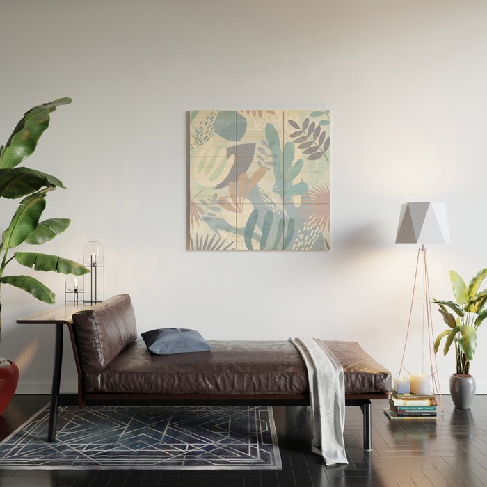 Tropical Boho Jungle Pattern 4 - Blue  Wood Wall Art Gallery Image 2