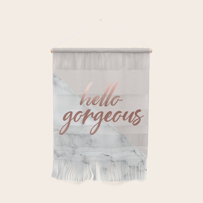 Hello Gorgeous, Rose Gold, Pink, Marble Wall Hanging Gallery Image 1