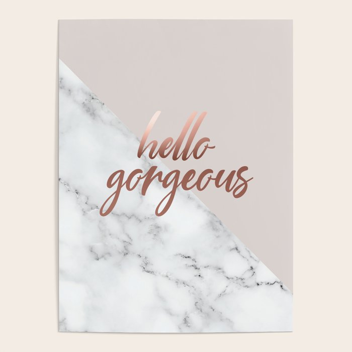 Hello Gorgeous, Rose Gold, Pink, Marble Poster Gallery Image 4