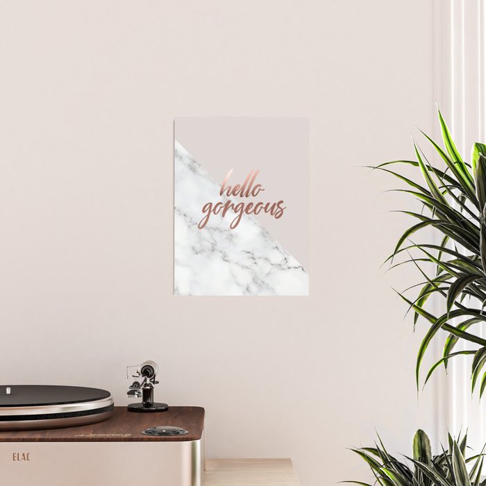 Hello Gorgeous, Rose Gold, Pink, Marble Poster Gallery Image 2