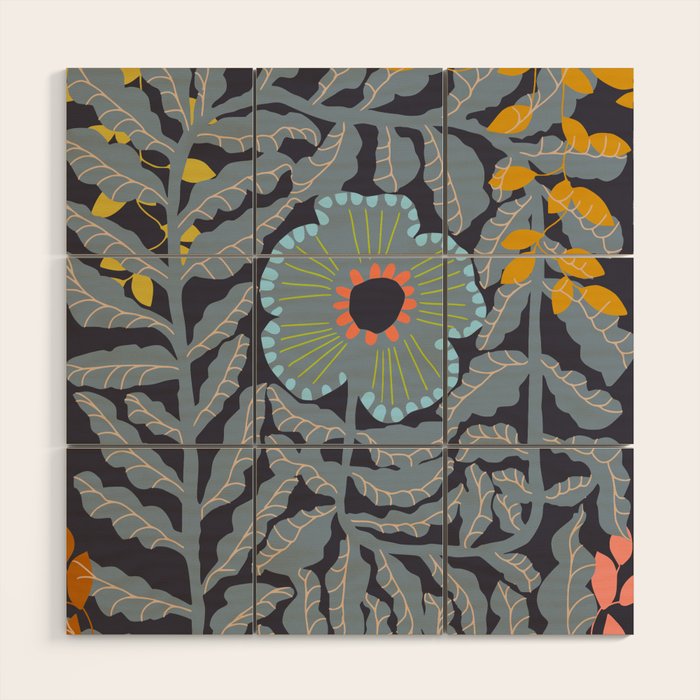 Fern leaves and flower Wood Wall Art Gallery Image 1