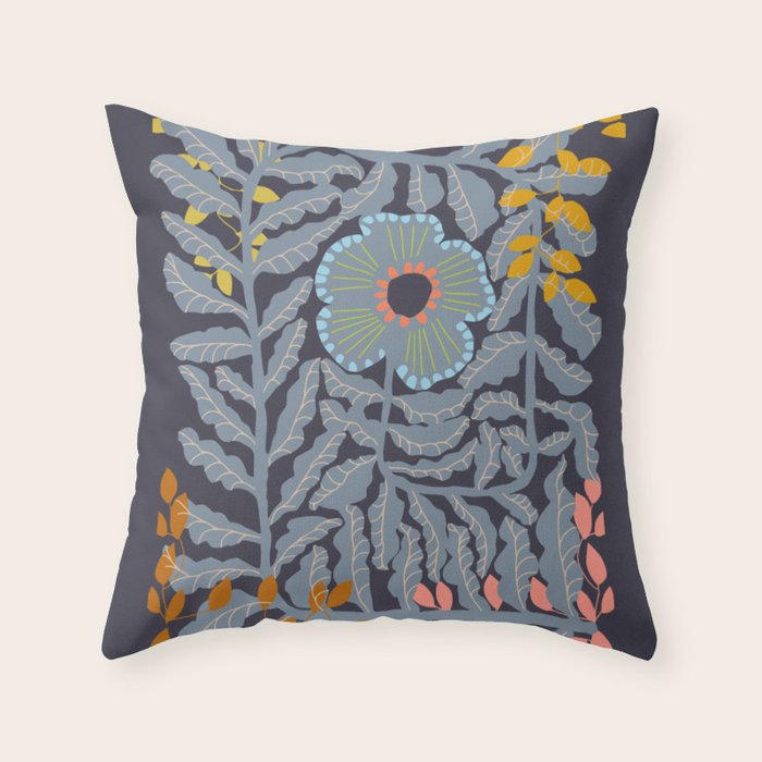 Fern leaves and flower Throw Pillow Gallery Image 6