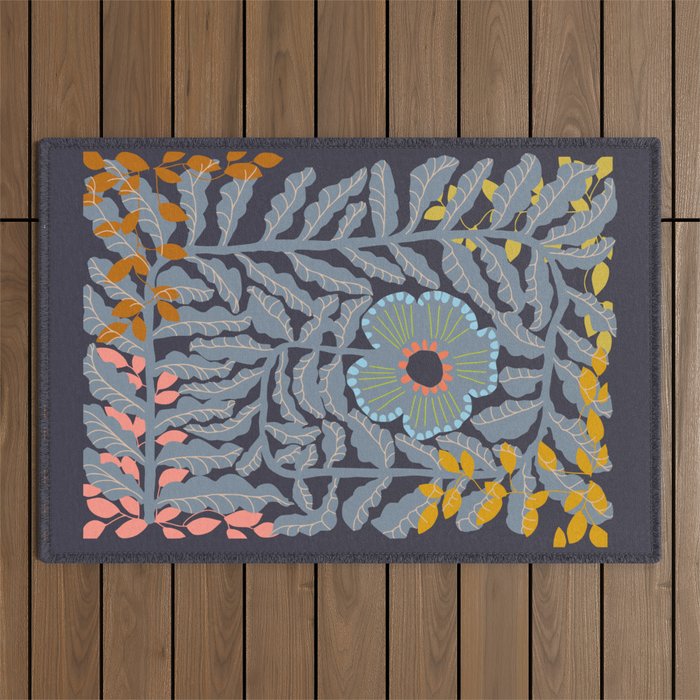 Fern leaves and flower Outdoor Rug Gallery Image 1
