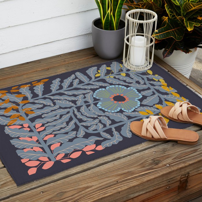 Fern leaves and flower Outdoor Rug Gallery Image 2