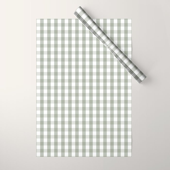 Desert Sage Grey Green and White Gingham Check Wrapping Paper Gallery Image 1