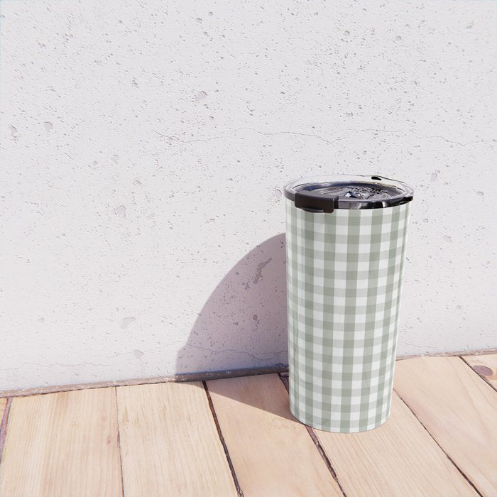 Desert Sage Grey Green and White Gingham Check Travel Mug Gallery Image 4