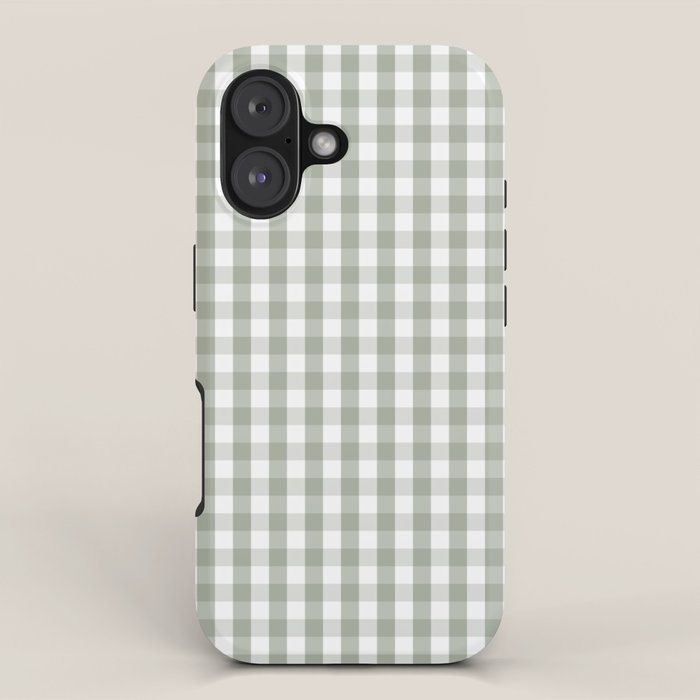 Desert Sage Grey Green and White Gingham Check iPhone Case Gallery Image 1