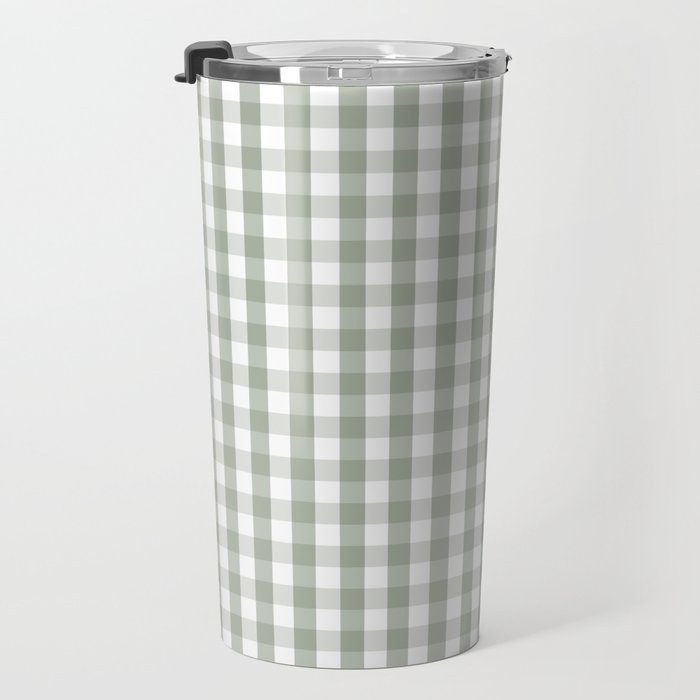 Desert Sage Grey Green and White Gingham Check Travel Mug Gallery Image 3