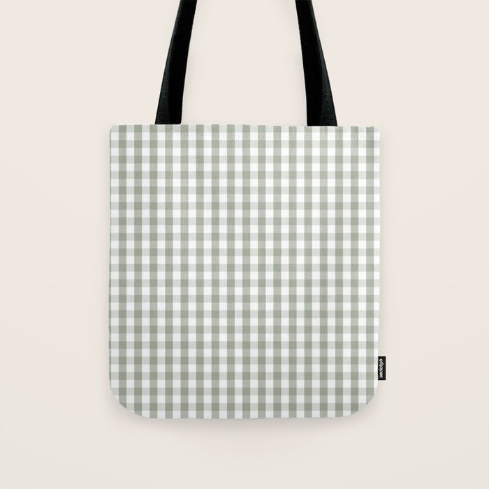 Desert Sage Grey Green and White Gingham Check Tote Bag Gallery Image 1