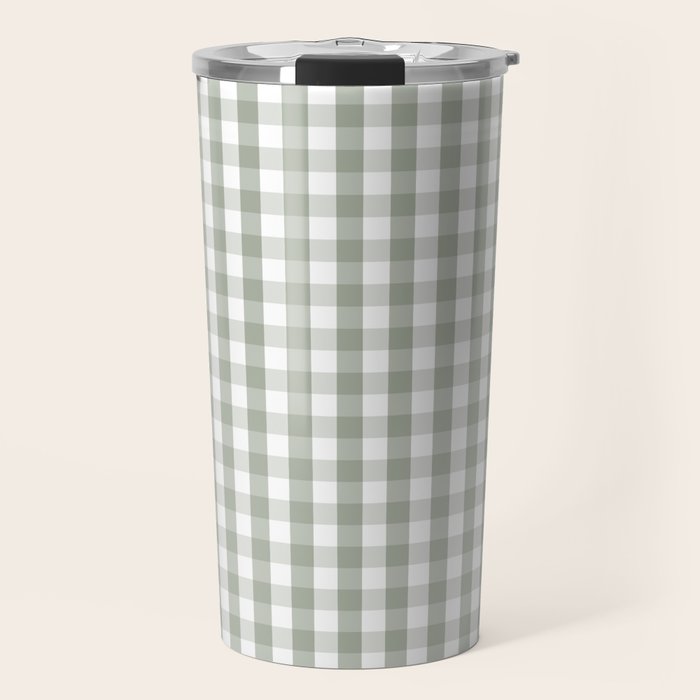 Desert Sage Grey Green and White Gingham Check Travel Mug Gallery Image 1