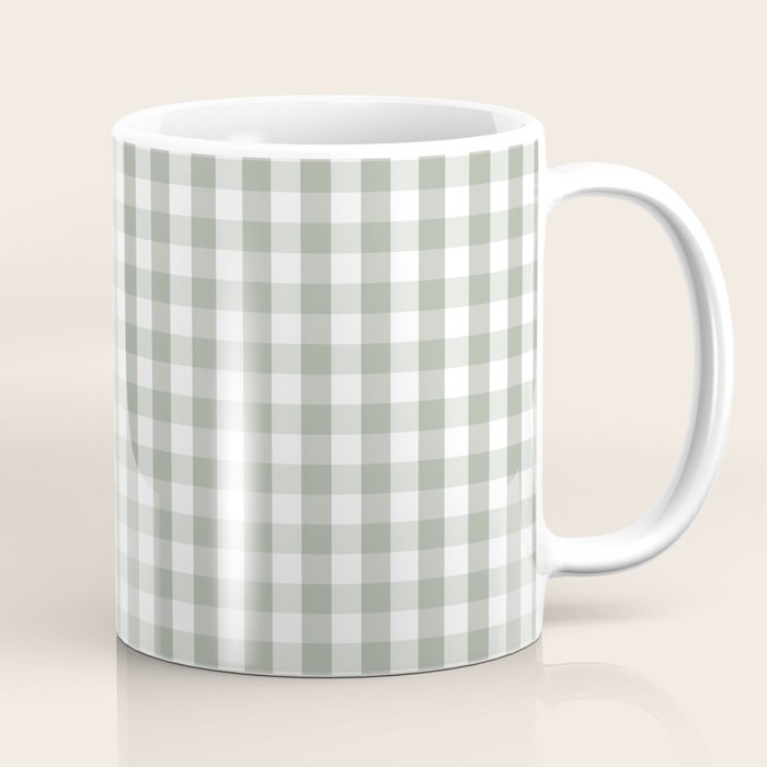 Desert Sage Grey Green and White Gingham Check Coffee Mug Gallery Image 1