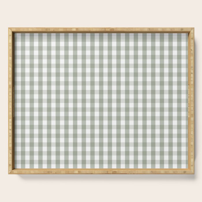 Desert Sage Grey Green and White Gingham Check Serving Tray Gallery Image 1