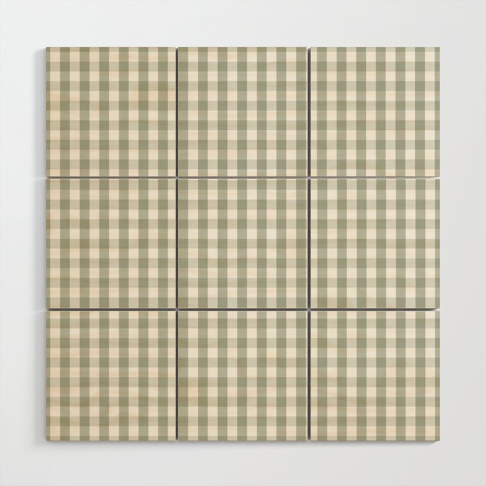 Desert Sage Grey Green and White Gingham Check Wood Wall Art Gallery Image 1