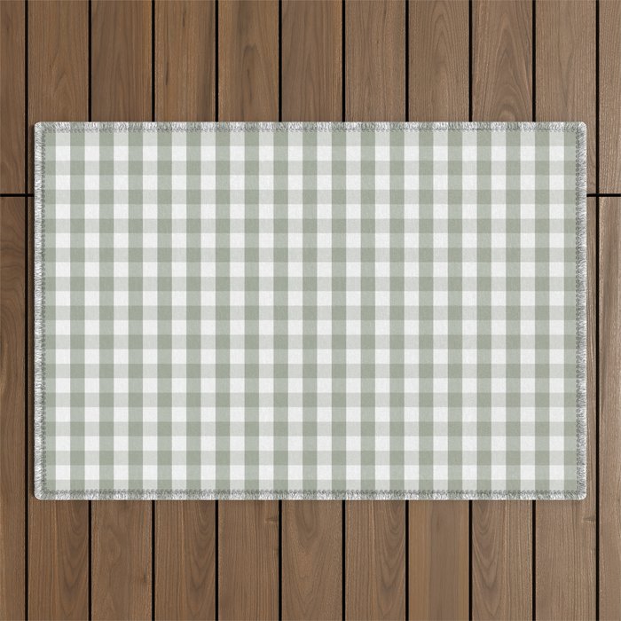 Desert Sage Grey Green and White Gingham Check Outdoor Rug Gallery Image 1