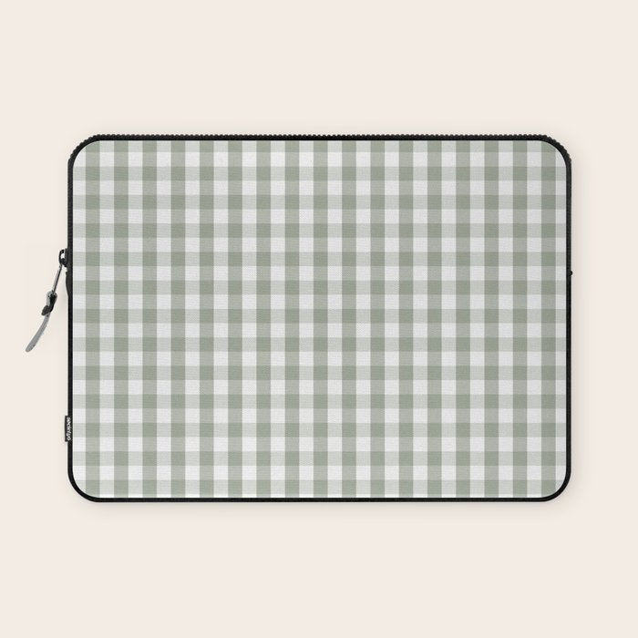 Desert Sage Grey Green and White Gingham Check Laptop Sleeve Gallery Image 1