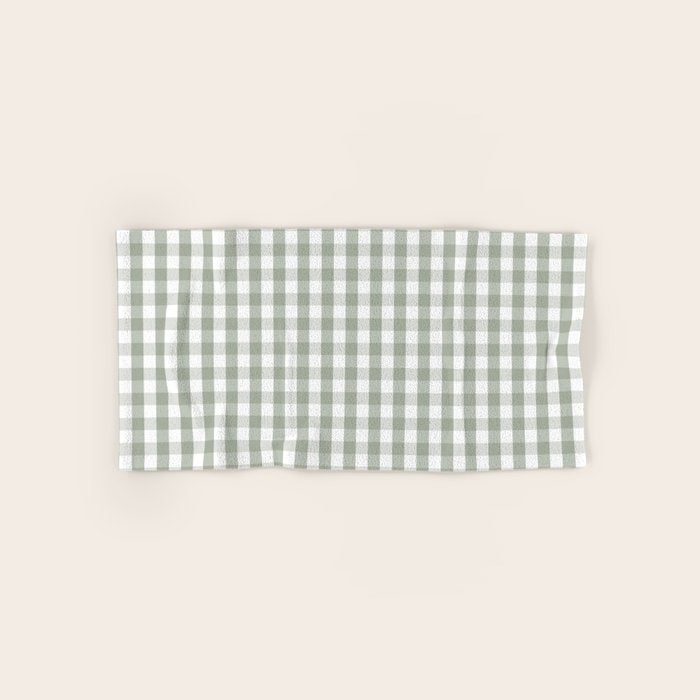 Desert Sage Grey Green and White Gingham Check Bath Towel Gallery Image 1