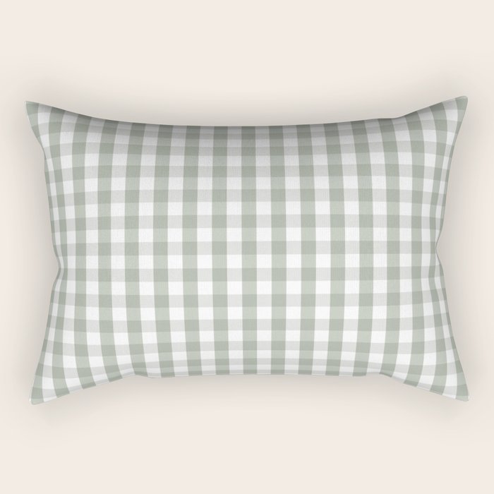 Desert Sage Grey Green and White Gingham Check Rectangular Pillow Gallery Image 2