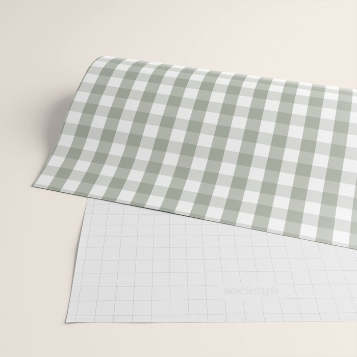 Desert Sage Grey Green and White Gingham Check Wrapping Paper Gallery Image 2