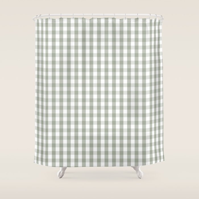 Desert Sage Grey Green and White Gingham Check Shower Curtain Gallery Image 1