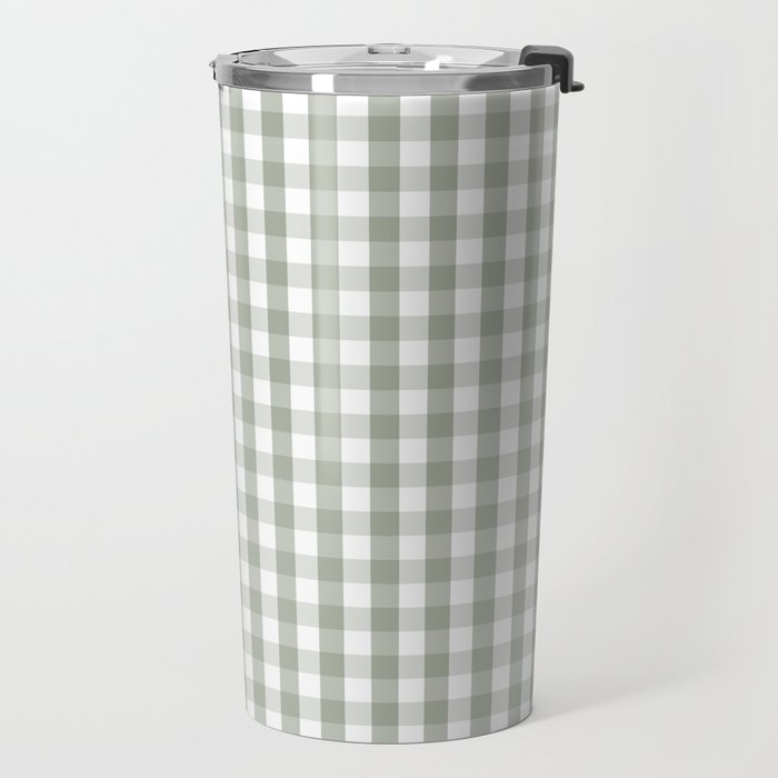 Desert Sage Grey Green and White Gingham Check Travel Mug Gallery Image 2