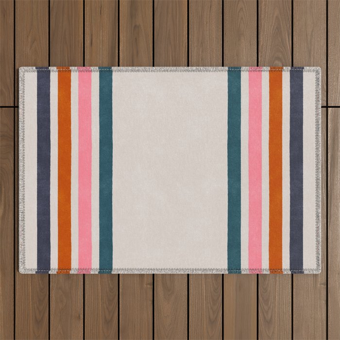 Blanket Stripe - silver grey with pink Outdoor Rug Gallery Image 1