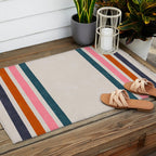 Blanket Stripe - silver grey with pink Outdoor Rug Gallery Image 2