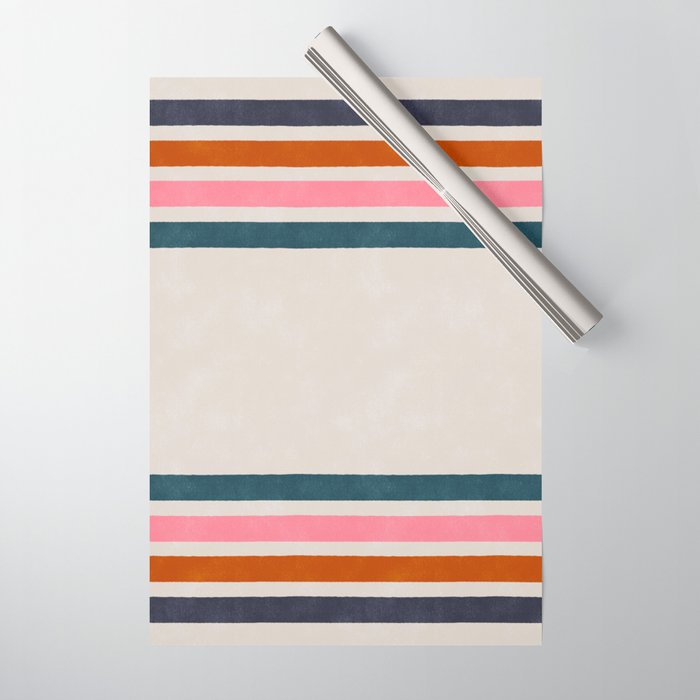 Blanket Stripe - silver grey with pink Wrapping Paper Gallery Image 1