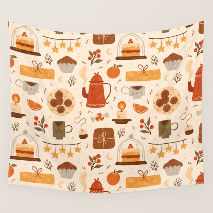 Festive Tea Time Wall Tapestry