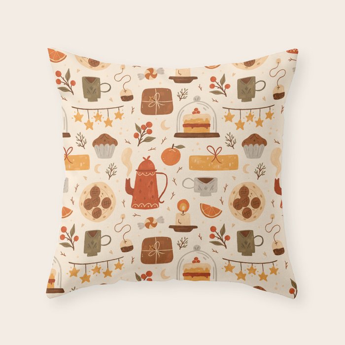 Festive Tea Time Throw Pillow Gallery Image 1