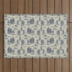 Alien Abduction Toile De Jouy Pattern in Blue Outdoor Rug Gallery Image 1