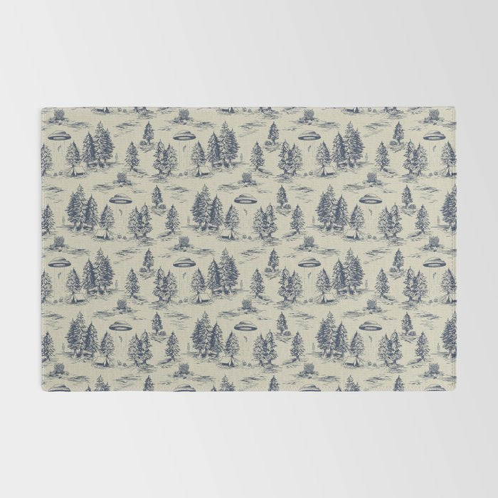Alien Abduction Toile De Jouy Pattern in Blue Rug Gallery Image 2