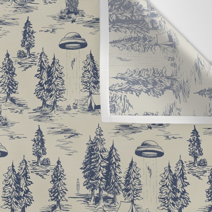 Alien Abduction Toile De Jouy Pattern in Blue Wall Tapestry Gallery Image 3
