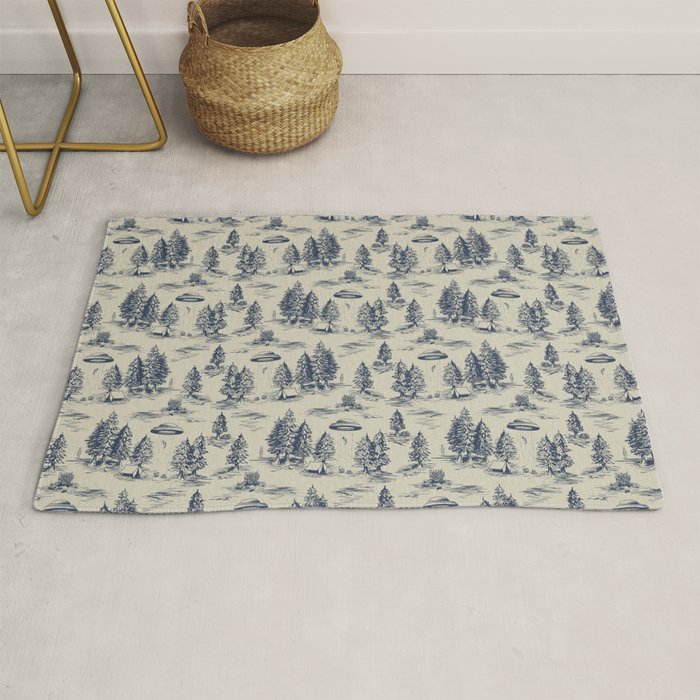 Alien Abduction Toile De Jouy Pattern in Blue Rug Gallery Image 1