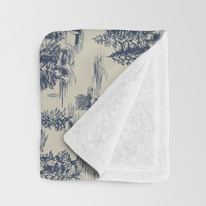 Alien Abduction Toile De Jouy Pattern in Blue Throw Blanket Gallery Image 3