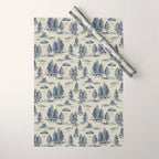 Alien Abduction Toile De Jouy Pattern in Blue Wrapping Paper Gallery Image 1