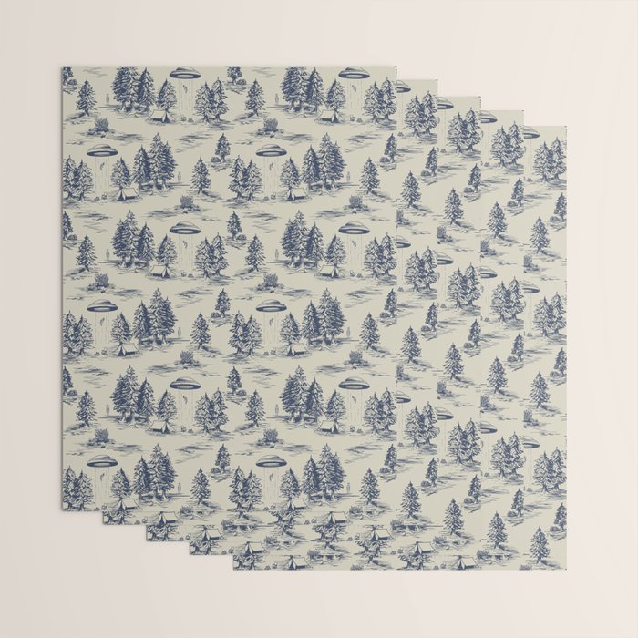 Alien Abduction Toile De Jouy Pattern in Blue Wrapping Paper Gallery Image 3