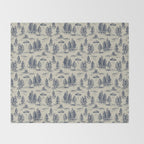 Alien Abduction Toile De Jouy Pattern in Blue Throw Blanket Gallery Image 2