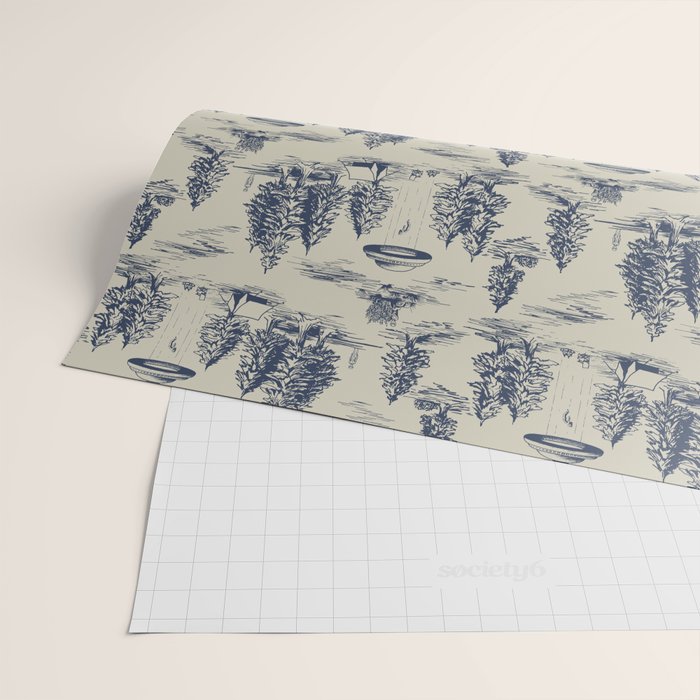 Alien Abduction Toile De Jouy Pattern in Blue Wrapping Paper Gallery Image 2
