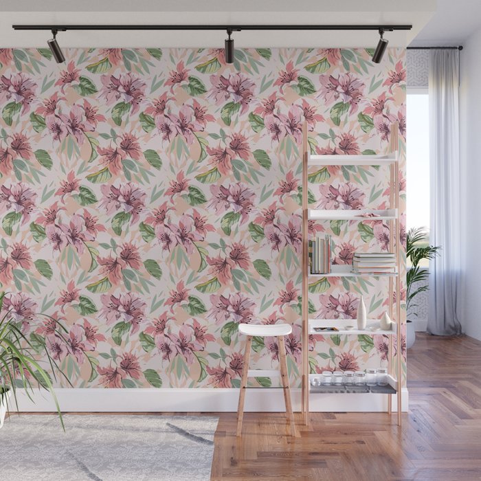 Pastel pink tropical bloom A Wall Mural Gallery Image 1