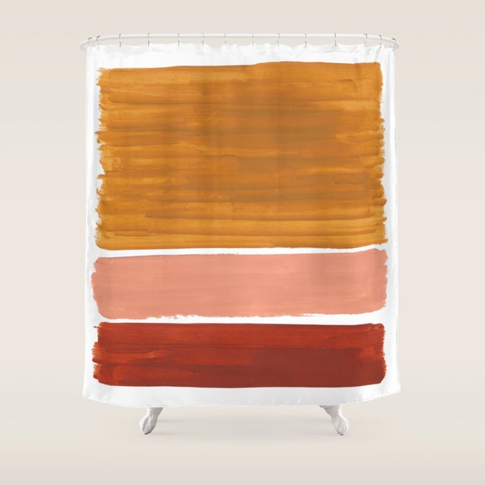 Rothko Minimalist Colorield Warm Earth Tone Yellow Ochre Clay Beige by Ejaaz Haniff Shower Curtain Gallery Image 1