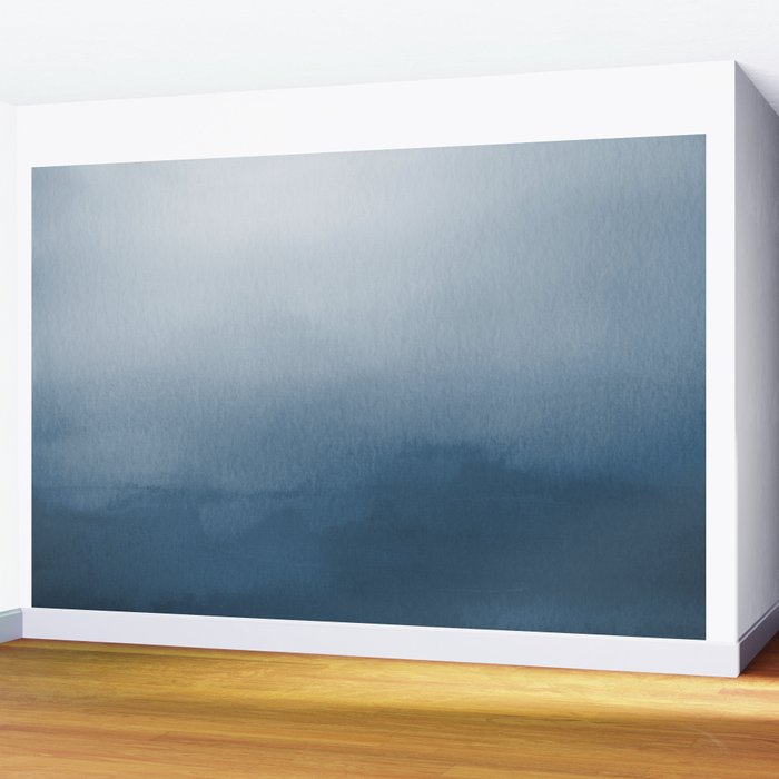White & Blue Abstract Watercolor Blend Pairs To 2020 Color of the Year Chinese Porcelain PPG1160-6 Wall Mural Gallery Image 2